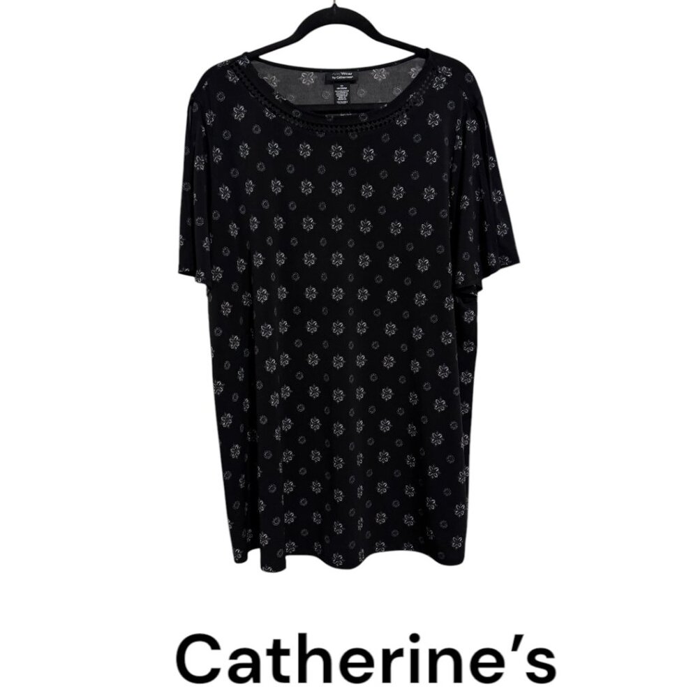 ❤️PRISTINE BLACK SUBTLE PRINT TOP w/NECKLINE & SLEEVE DETAIL   1X      #Z - Picture 2 of 7